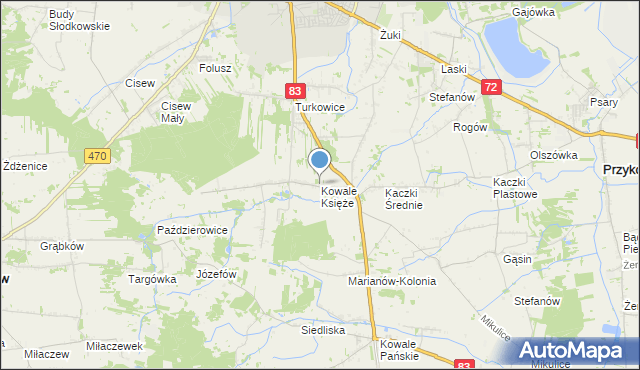 mapa Kowale Księże, Kowale Księże na mapie Targeo